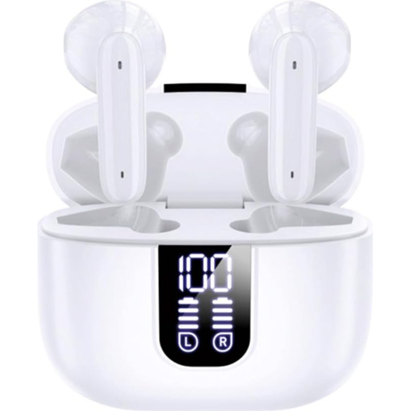 URIZONS ENC Noise Reduction Bluetooth In-Ear Headphones - Wireless Earphones In-Ear Earbuds Wireless Headphones for Sports Travel with USB C Charging Cable and Power Display - White