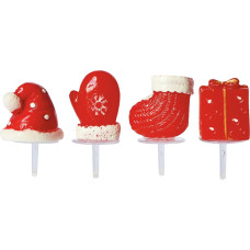 Déco Relief - 48 Christmas Decorations Red - Christmas Hat Shoe Mittens Gift - Cake Log Cupcake Decoration - DR50358