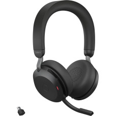 Jabra Evolve2 75 Wireless PC Headset with 8 Microphone Technology - Dual Foam Stereo Headphones with Modern Active Noise Cancellation, USB-C Bluetooth Adapter and MS Teams Compatibility - Black