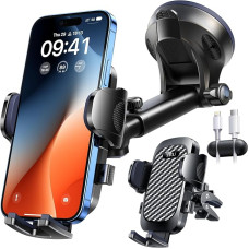 YRU Mobile Phone Holder Car [Improved 80-lb Suction Cup] Thick Sleeve Friendly Mobile Phone Holder for Dashboard Windscreen Air Vent iPhone 14 13 12 Pro Max Samsung Black