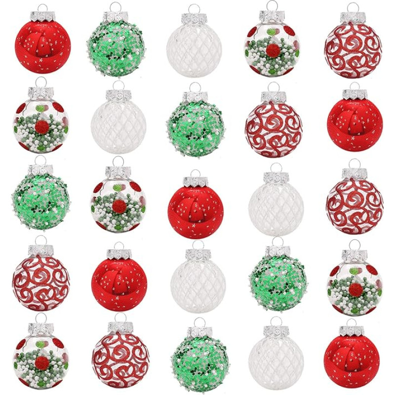 25 Pieces Shatterproof Christmas Tree Baubles 6cm for Christmas Tree Decorations Christmas Wreath Wedding Party Decorations (Red, White, Green)