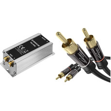 MONACOR FGA-40HQ High-End Ground Separating Filter, Sheath Current Filter with Stereo Line Connectors and KabelDirekt RCA Audio Cable 1 m (Coaxial Cable Suitable for Amplifiers, 2 RCA to 2 RCA)