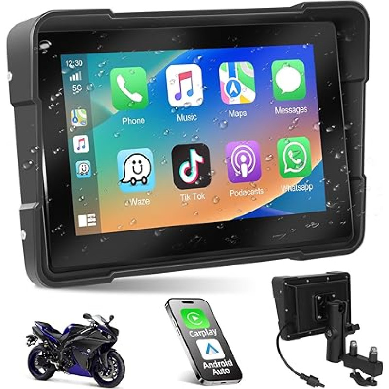 Podofo Motorcycle Car Radio with Wireless Carplay Android Car, 5 Inch Portable Car Radio Bluetooth with Mirror Link, FM Transmission, UI, TF Card, EQ Setting