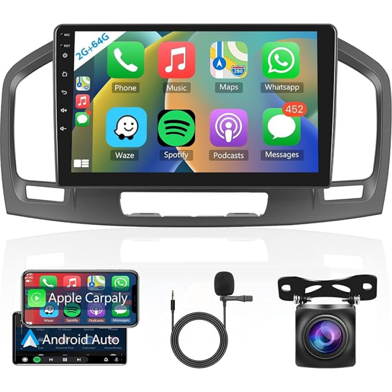 Hodozzy Carplay Android Car Radio for Opel Insignia/Buick Regal 2008-2013 Car Radio Bluetooth 2 DIN with 9 Inch Touchscreen GPS/WiFi/FM/RDS/HiFi/USB+Reversing Camera