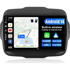 JOYX Android 12 Car Radio Suitable for Jeep Renegade (2015-2018) - 4G+64G - Built-in DSP/Carplay/Android Car - Camera MIC Free - 9 Inch 2 DIN - Steering Wheel Control 4G WiFi BT DAB Fast-Boot 360