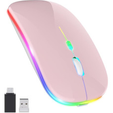 PASONOMI belaidė pelė, LED įkraunama tyli belaidė pelė, nešiojamojo kompiuterio belaidė pelė, 2.4G USB pelė su C tipo USB imtuvu, suderinama su kompiuteriu, asmeniniu kompiuteriu ir planšetiniu kompiuteriu (rožinė)
