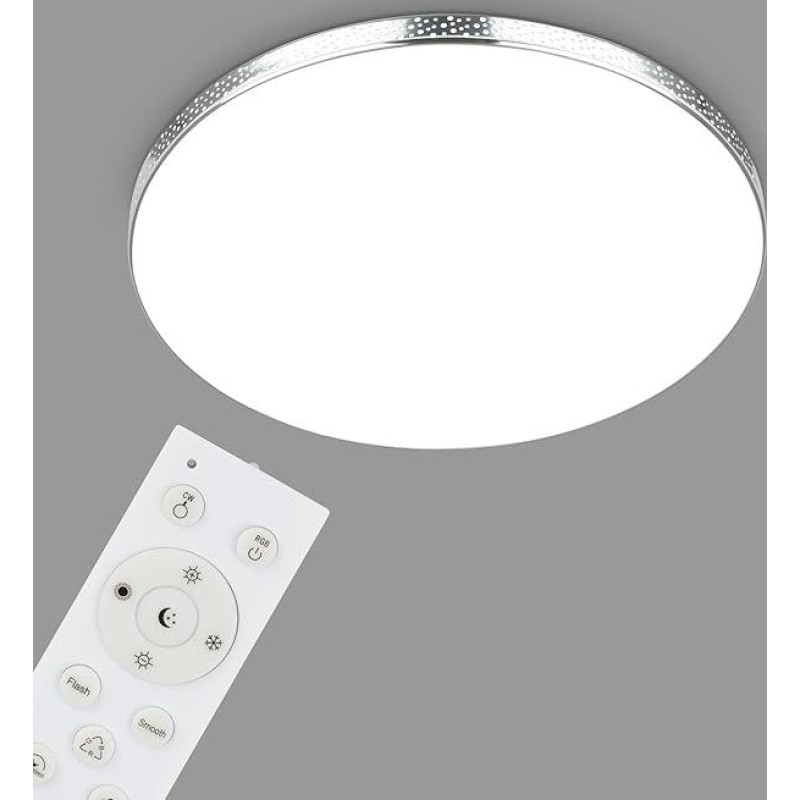 BRILONER Leuchten 3679-118 LED Bathroom Ceiling Light, Glitter Effect, RGB Bathroom Lamp, IP44 LED Bathroom Lamp, Colour Temperature Adjustable, Chrome, 455 x 75 mm (DxH), Chrome