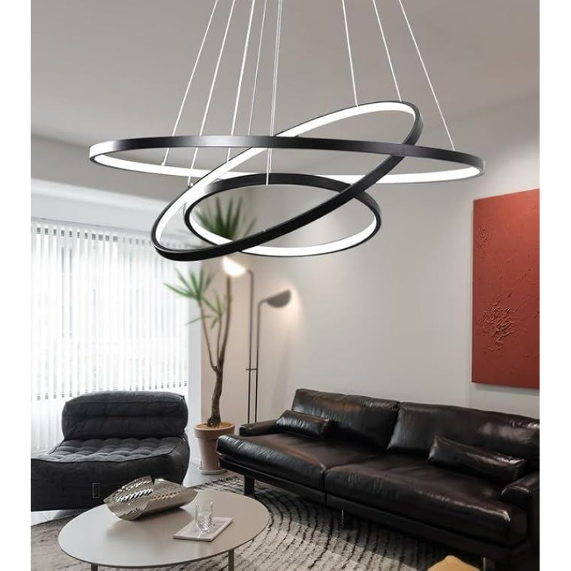 Qiaomao LED Chandelier Dimmable Pendant Light Black Pendant Lamp with Remote Control 115 W Modern Ring Ceiling Light Height Adjustable Pendant Light Living Room Dining Room Bedroom 40 + 60 + 80 cm