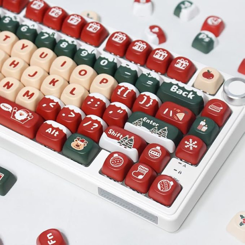ILYCHEEGAMI PBT Christmas MOA XDA Cute Round Keycaps Set for Girls and Kids, Custom Keyboard for Gateron, Kailh, Cherry MX Switch, ISO ANSI Layout, Mechanical