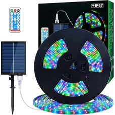Saulės šviesos diodų juosta lauke, 10 m SMD 5050 LED žibintai, saulės energijos RGB spalvų keitimo LED juosta, IP67 vandeniui atsparus dekoratyvinis pasakų apšvietimas kiemo medžiams sode