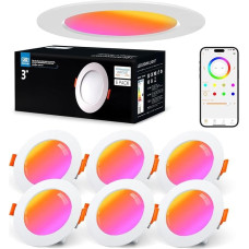 Recessed Spotlight 230 V RGB Alexa, Smart LED Spotlight, Flat, Bluetooth, 7 W, Warm White, Set of 6, Dimmable Colourful, Ceiling Spotlights, Music Sync App Control, Colours Spotlights