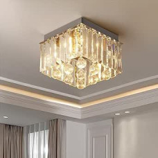 Vinilky Modern Crystal Chandelier LED Ceiling Light, Semi Flush Mount Light Fixture Ceiling Light for Living Room, Dining Room, Bedroom, Kitchen, Hallway, Porch