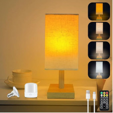 Joyes Rechargeable Table Lamp - Removable LED Lamp with Fabric Shade, Dimmable, Remote Control, 4 Colour Temperatures, Timer, 2 x Battery Bulbs for Bedroom, Children's Night Light, Camping