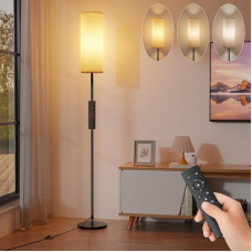 Floor Lamp with Remote Control, LED Floor Lamp, Dimmable with 3 Colour Temperatures, Modern Reading Lamp, Floor Lamp with Linen Lampshade & Foot Switch, Retro Floor Lamp for Living Room, Bedroom,