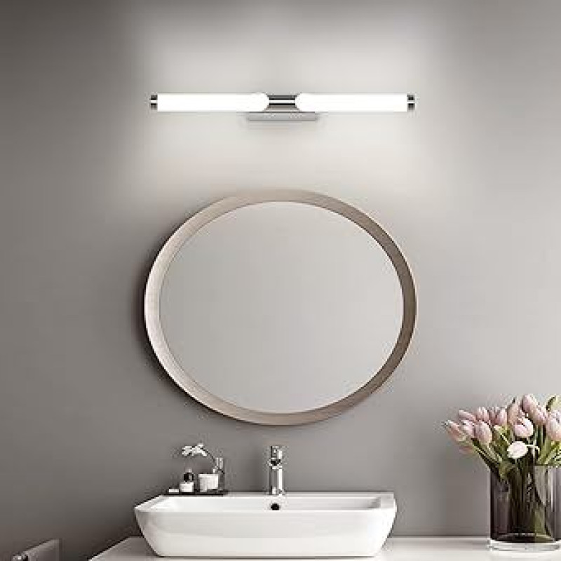 ECOBRT 40cm Chrome Wall Mounted LED Bathroom Mirror Light Neutral White 4000K IP44 Waterproof Makeup Light