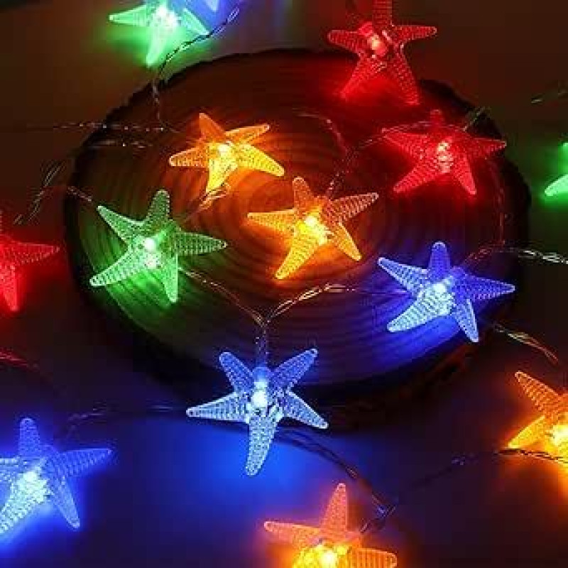 Starfish String Lights, 20 LED Battery Operated 10ft Star Hanging Light for Bedroom, Birthday, Garden, Party, Beach, Camping, Christmas, Summer, Indoor and Outdoor Use