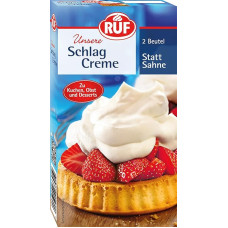 RUF Whipped Cream, Vegetarian Cream Replacement with Vegetable Oil, Low-Fat Cream Alternative for Strawberry Cakes, Tarts, Waffles, Ice Cream, Gluten Free, 2 x 40g