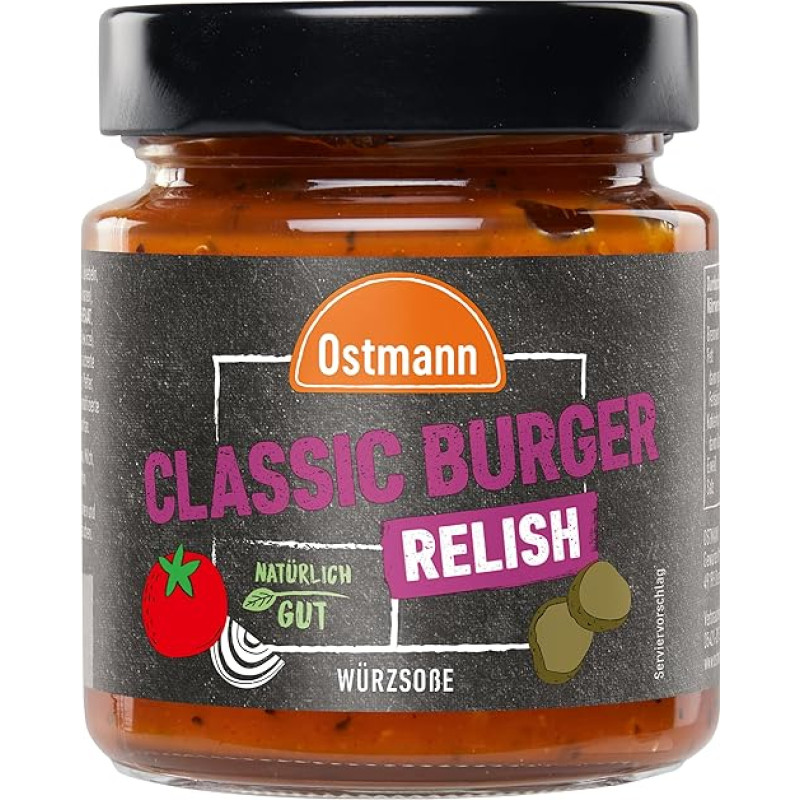 Ostmann Spices - Burger Relish prieskonių padažas | Aštrus rūgštus padažas keptai mėsai, mėsainiams ir dešrainiams arba kaip užpilas | Su natūraliais ingredientais | 220 g stiklinėje