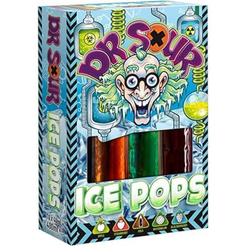 Dr. Sour Ice Pops Vandens ledai Fruity Sour 10 ledo batonėlių 400 ml