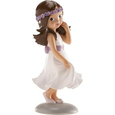 Dekora - Figure Girl Communion Cake with Purple Bow 15 cm, Communion Cake Decoration, First Communion Gift, First Communion Cake Topper, Decoration for Girls Cake
