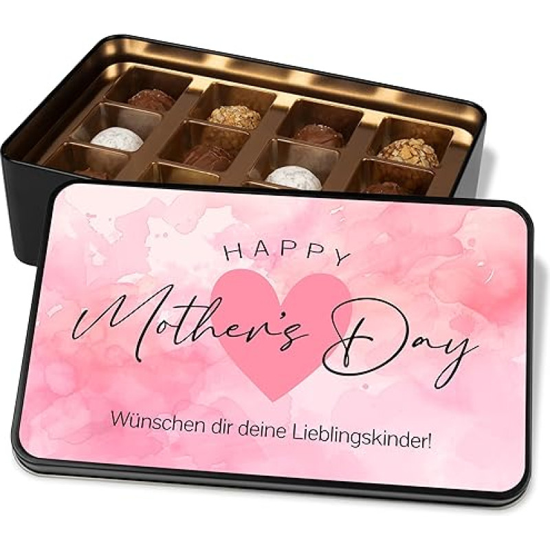 Motinos dienos ir Tėvo dienos dovana - personalizuota laimingos Motinos / Tėvo dienos dovana - metalinė skardinė su 12 konditerijos šokoladinių saldainių - šokolado dovanų idėjos (mamai)