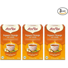Yogi Tea - Ginger Orange with Vanilla, Ayurvedic Organic Spice and Herbal Tea, Naturally Caffeine-Free, Ginger, Orange Peel and Vanilla, Yogi Tea Pack of 3, 3 x 17 Bags (51 Tea Bags Total)