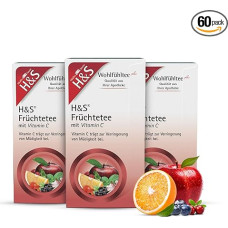 H&S Fruit Tea with Vitamin C, 3 x 20 Bags (2.7 g each): Refreshing Aromatic Fruit Tea Blend, Pack of 3