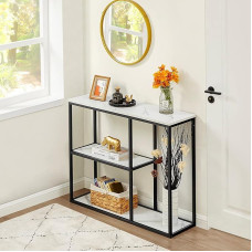 WOHOMO Konsolinis staliukas 30 cm siauras įėjimo stalas svetainei 80 cm modernus pramoninis sofos staliukas su 3 pakopų lentynomis koridoriaus prieškambariui Baltas marmuras