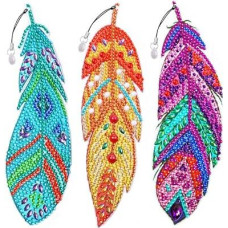 FINEASY Pack of 3 5D Diamond Painting Bookmarks, Birthday Gifts, Bookmarks, Personalised Children, DIY Feather Bookmark Gifts for Women, Girls, Girlfriend, DIY Making, Arts, Crafts Gift