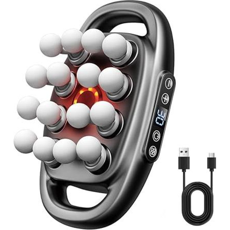 Massage Gun, 16-Head Massager Deep Tissue with 3 Modes and 30 Adjustable Speeds, Red Light Massage Gun for Back, Neck, Leg, Thigh, Shoulder, Feet, Relaxation