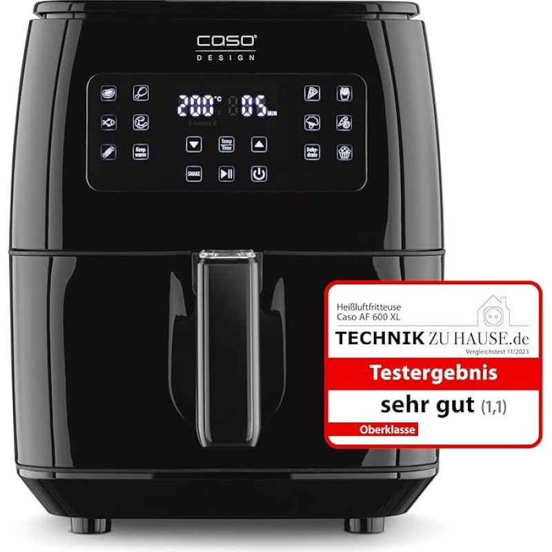 CASO AF 600 XL didelė karšto oro keptuvė su 6 l talpos krepšeliu, 12 automatinių programų, jutiklinis jutiklinis valdymas, 1-60 minučių laikmatis, išimamas kepimo krepšys (galima plauti indaplovėje)