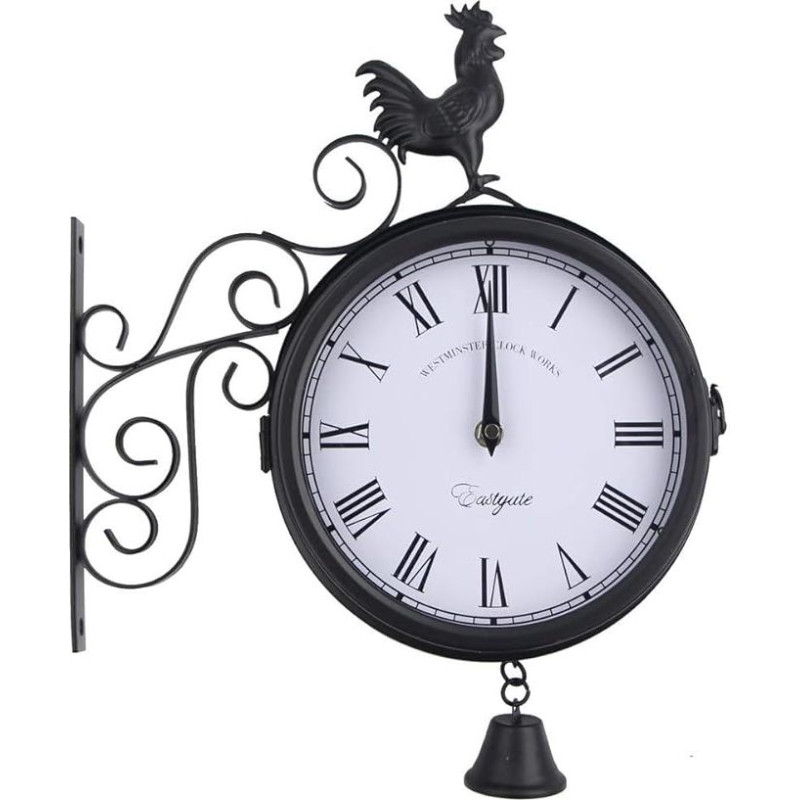 Timelike Retro Antique Style Wall Clock Double Sided Station Clock Vintage Style Wrought Iron 2 Quartz Movements Numbers Large Wall Clock Station Clock (Black)
