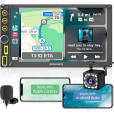 [Upgrade] Wireless A-pple CarPlay & Android Car Radio 2 Din, 7 Inch Digital Media Receiver, Double DIN Radio with Screen, Rear View Camera, Mirror Link, RDS/FM/AM/Phone GPS Navi, SWC, Type C