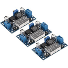 sourcing map DC-DC Abwärtswandler Spannungsregler Einstellbares Buck-Modul LM 2596 mit LED-Anzeige Voltmeter Blau 4-40V auf 1,25-37V 3A 3 Stück