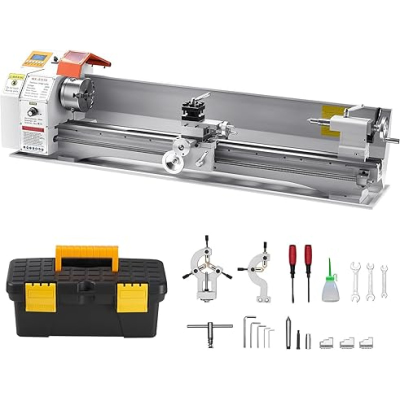 VEVOR Metal Lathe 220 x 1000 mm Automatic Feed 2500 rpm Speed 1250 W Brushless Motor with Accessories, Table Lathe for Machining Precision Parts
