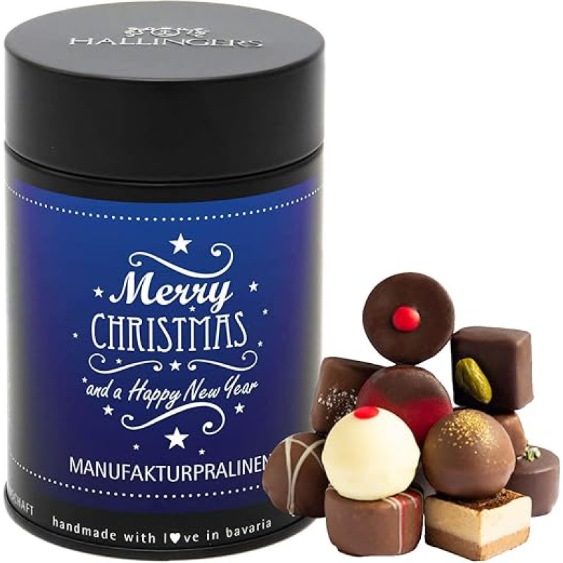 Hallingers Merry Christmas & A Happy New Year - Manufacture Chocolates New Year's Eve Gift Handmade Without Alcohol from Fine Cocoa Chocolate New Year Gift (Tin) - Mother's Day Gift & Gift Ideas for V
