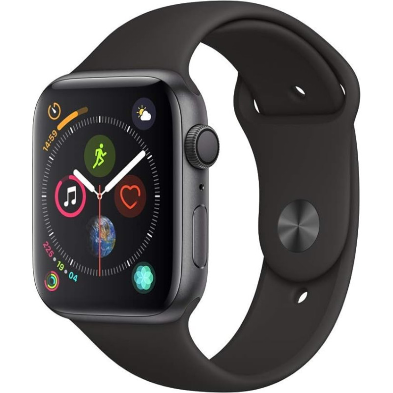 Apple Watch Series 4 44 mm - Space Grey Aluminium Case with Black Sport Band (GPS) (Renewed)