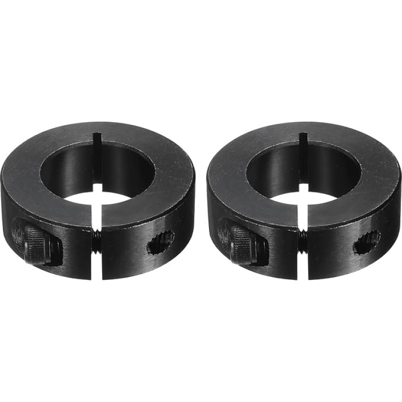 Einzelne geteilte Schaftmanschette, 25 mm Bohrung, einteiliger Spannkragen, 45 mm Außendurchmesser, 15 mm Dicke, Schwarzoxid-Schlossbundklemme mit Stellschrauben (1045 Stahl), 2 Stück