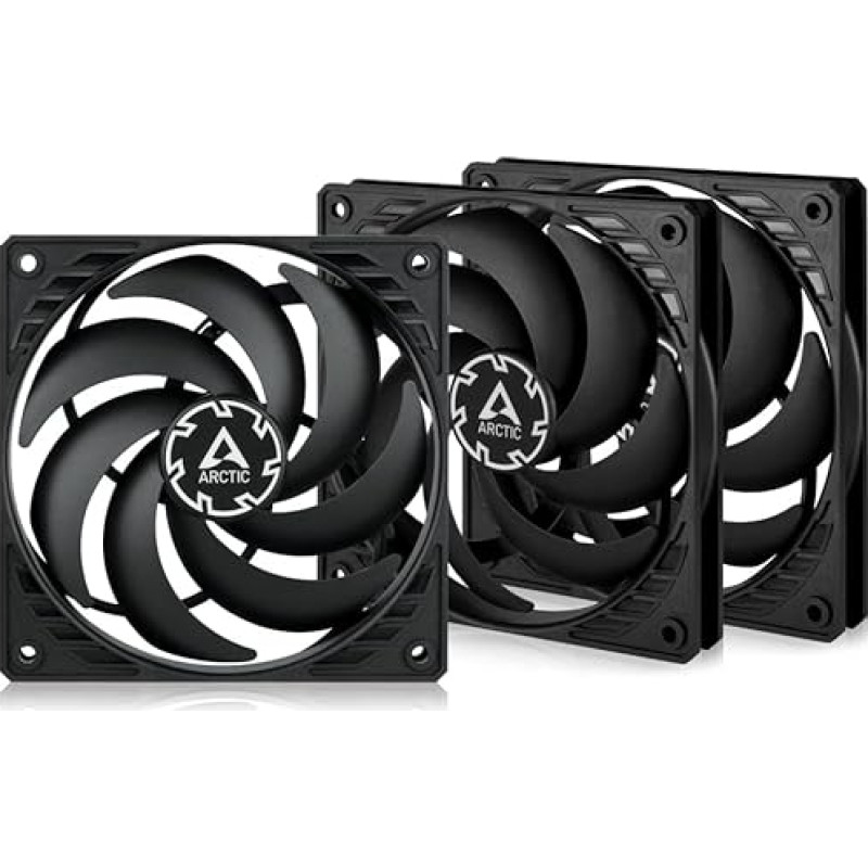 ARCTIC P12 Slim PWM PST (3 Pieces) - PC Fan, 120 mm PWM PST Case Fan Optimised for Static Pressure, Case Fan with PST Connection (PWM Sharing Technology), Ultra Slim - Black