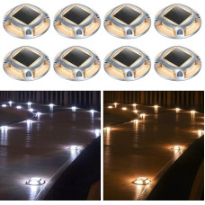 AGPTEK Solar Lights, Solar Deck Lights, 2 Colour Modes, Solar Lights for Outdoors, IP68 Waterproof, Solar Deck Lights Outdoor, Dock Lights for Garden Paths, Walkways, 8 Pieces, Warm and White