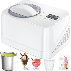 Acmeenjoy Ice Cream Maker with Compressor 1 L, Ice Maker Self-Cooling with Removable Ice Container, Includes Recipe Book
