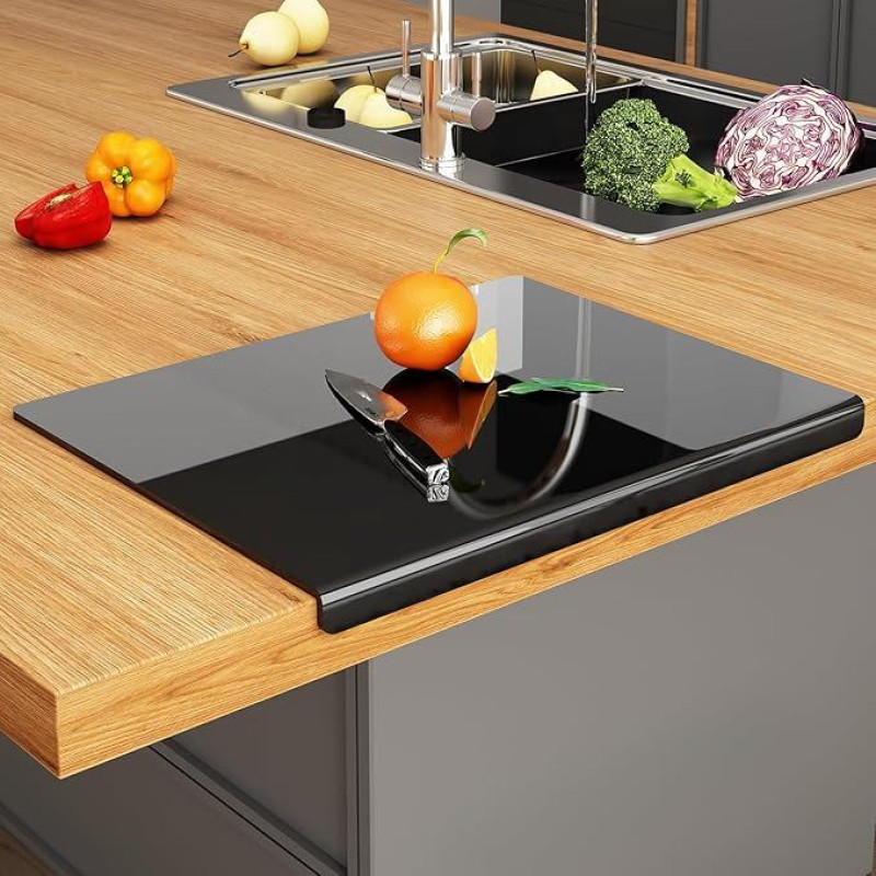 JJL Acrylic Chopping Board with Counter Lip 61 x 46 cm - BPA-Free, Non-Slip, Black - Multifunctional for Bread, Meat, Vegetables, Kitchen Decoration & Gift