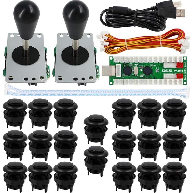 SJ@JX Arcade Game 2 Player Controller DIY Kit Buttons Cherry MX Mechanical Keyboard Black Switch Matt Frosted 8 Way Fighting Joystick Zero Delay USB Encoder for PC MAME Raspberry Pi