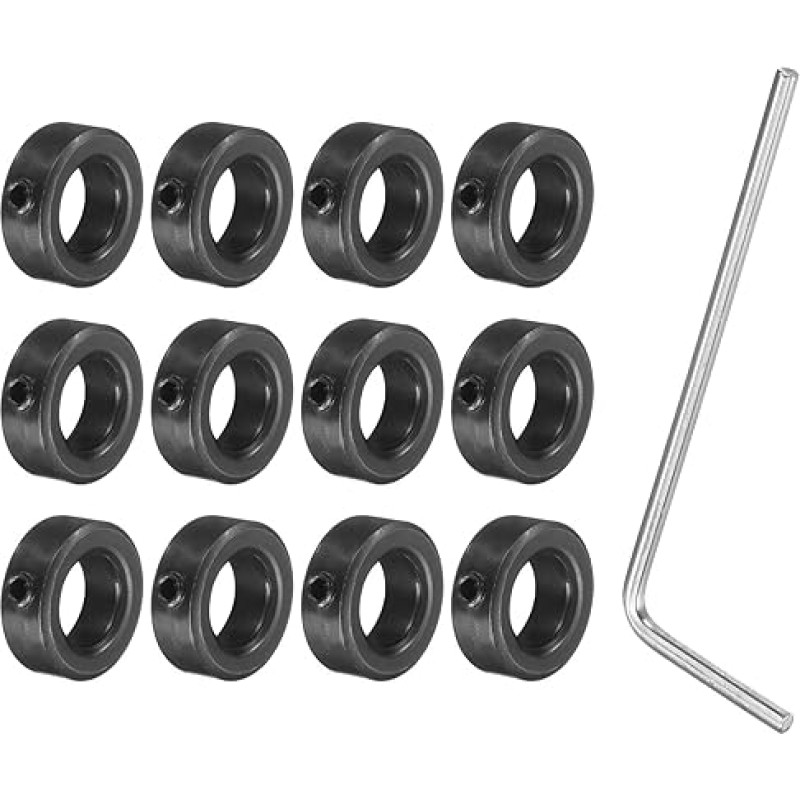 sourcing map 12-teiliges Schraubenschlüssel-Set, 12 mm Bohrung, schwarze Oxid-Stahlschaftmanschetten, 22 mm Außendurchmesser, 8 mm Breite, Landewerk-Stopper, Radkragen mit Sechskantschlüssel