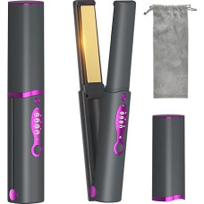 Wireless Hair Straightener, 2-in-1 Hair Straightener and Curler, Mini Portable Travel Straightener, 3 Adjustable Temperatures with 5000 mAh Battery for Travel and Home