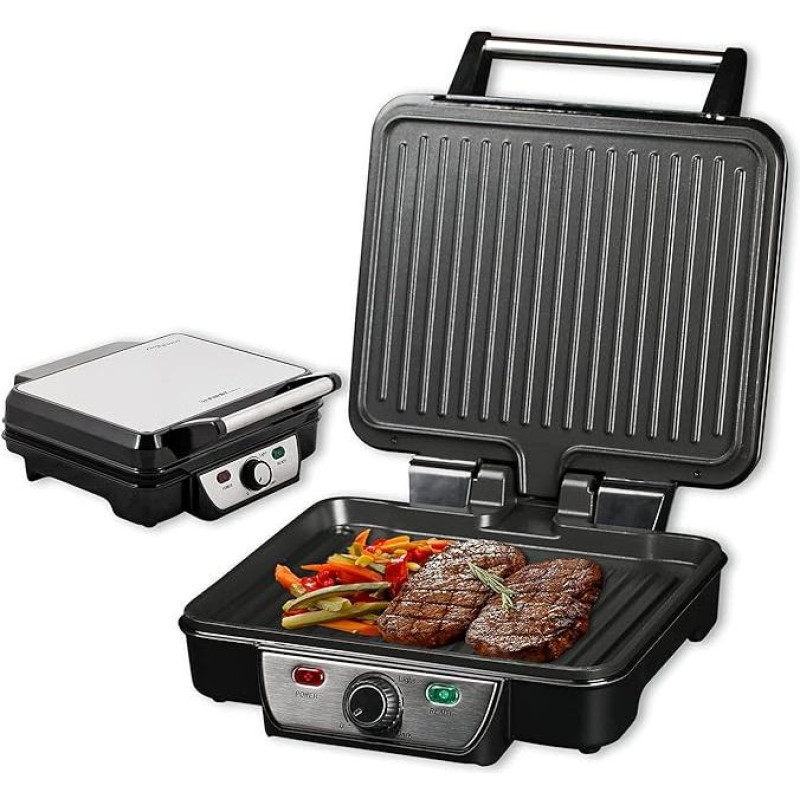 TZS First Austria Electric Table Grill, Grill Plate for Meat and Vegetables, Contact Grill with Non-Stick Coating, Adjustable Thermostat, 1800 W