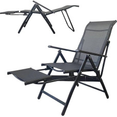 CEIEVER Folding Sun Lounger, Camping Lounger with Headrest, Garden Lounger, Foldable 0°-170° Adjustable Backrest, Grand Patio, Sun Lounger, Deck Chair for Patio, Garden, Beach, Pool