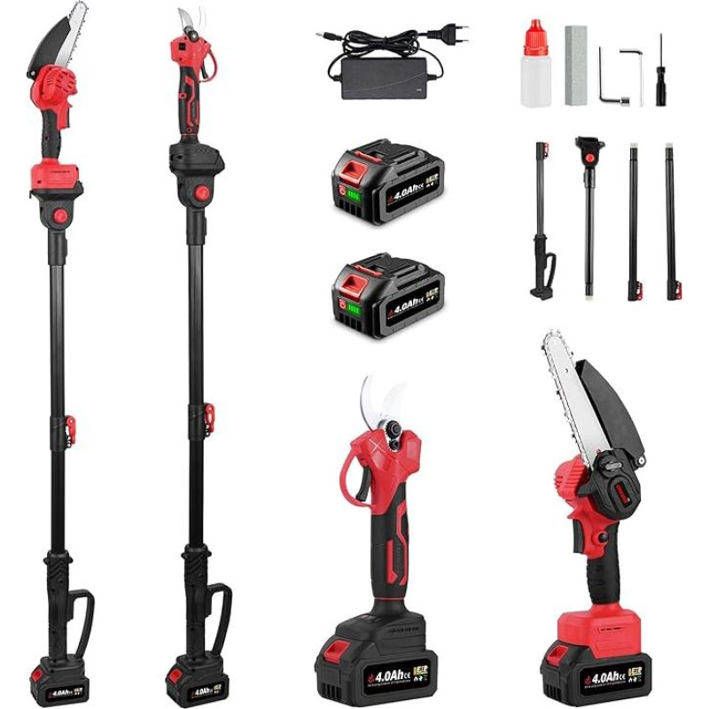 ONEVAN akumuliatorinis genėtuvas ir genėjimo žirklės su teleskopine rankena, 