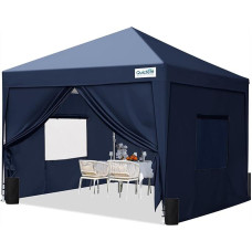 Quictent Pop Up Gazebo with 4 Sides, 3 x 3 m Waterproof Event Shelter Canopy with Mesh Windows & Carry Bag, 4 Sandbags, Foldable Party Tent for Garden, Barbecue, Camping - Navy Blue