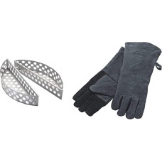 RÖSLE Charcoal Basket F60/F60 AIR, 2-Piece Set & Grill Gloves, High-Quality Leather Gloves to Protect Against Burns, Leather, Universal Size 24/XL, Grey/Black